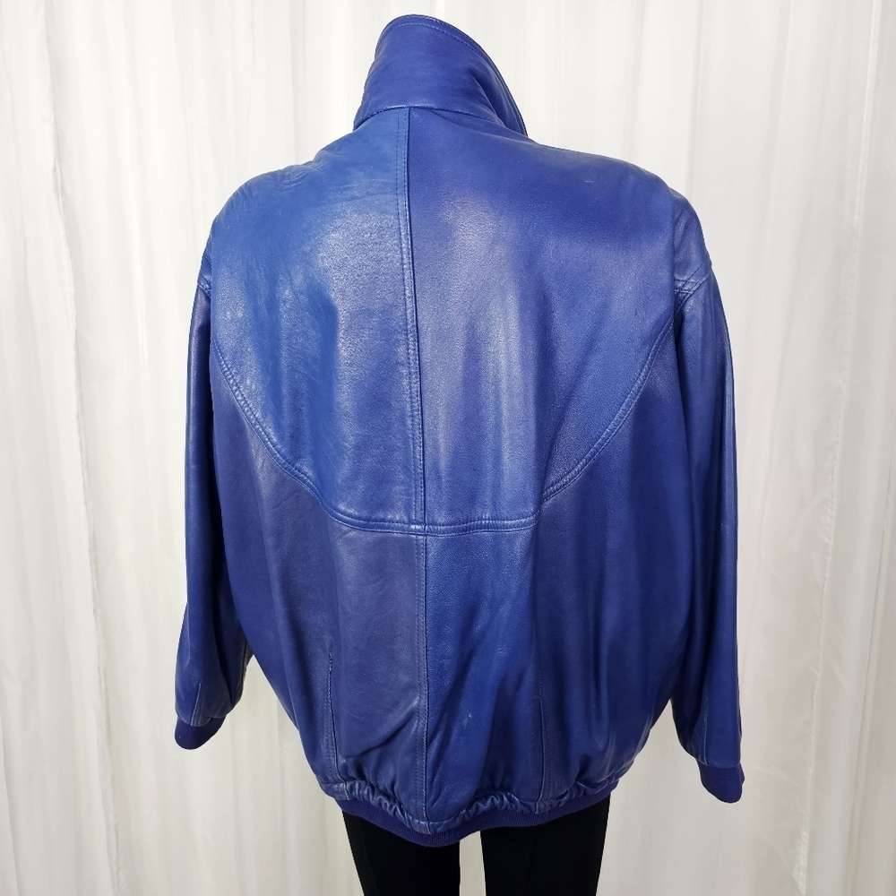 Vintage La Nouvelle Renaissance Playful Oversized Blue Leather Jacket  Large - Picture 11 of 14
